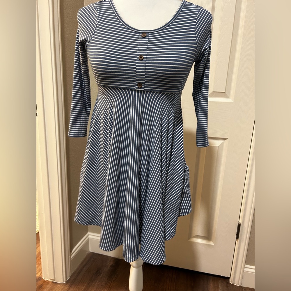 Elegant Black and White Striped Blouse or mini dress.